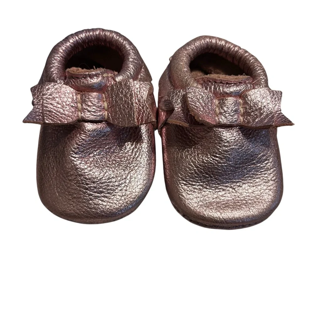Freshly‎ picked 1 bow baby shoe mosaic metallic pink leather soft sole bootie
